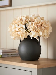 White Artificial Hydrangea Arrangement In Black Ceramic Vase - Image 1 of 5