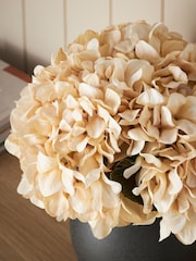 White Artificial Hydrangea Arrangement In Black Ceramic Vase - Image 2 of 5