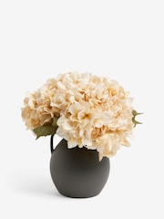 White Artificial Hydrangea Arrangement In Black Ceramic Vase - Image 3 of 5