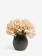 White Artificial Hydrangea Arrangement In Black Ceramic Vase - Image 4 of 5