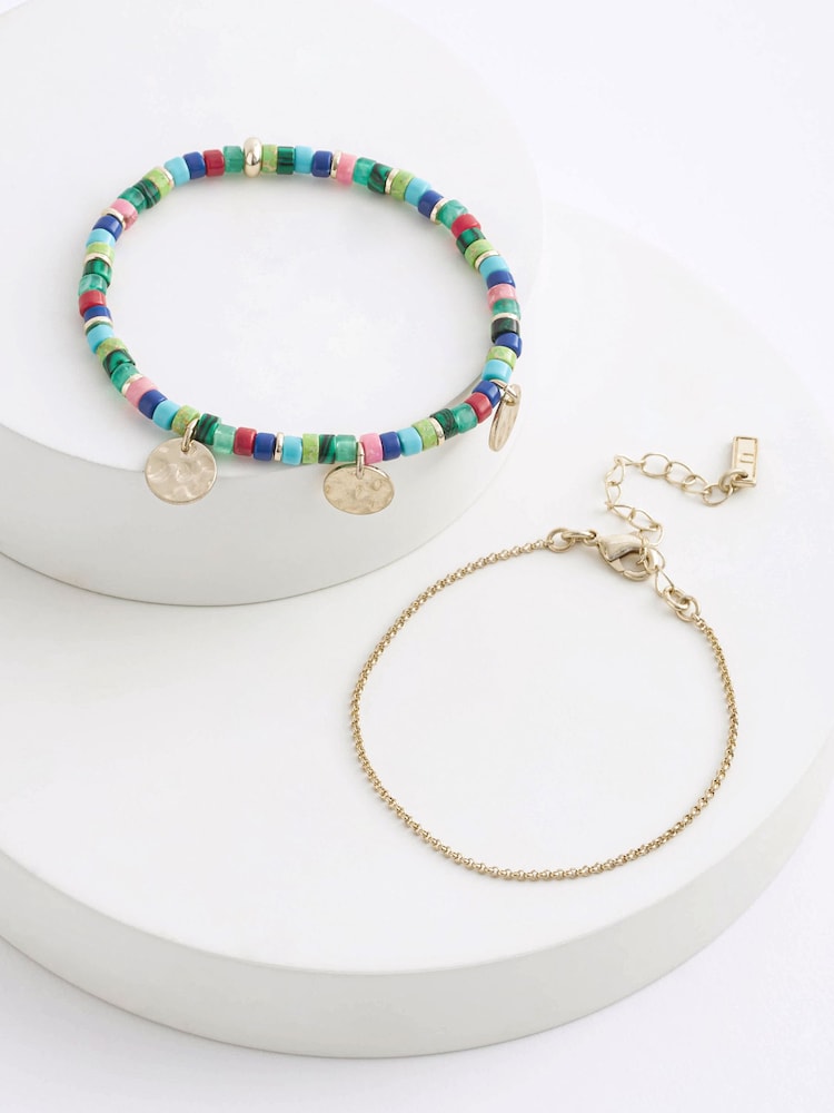 Multi Coloured Beaded Stretch Bracelet - Image 1 of 2