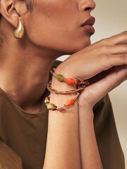 Orange Gold Tone Beaded Bracelet Pack - Image 1 of 4