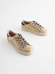 Gold Glitter Lace Up Lowtop Trainers - Image 1 of 6