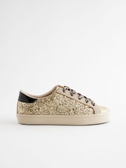 Gold Glitter Lace Up Lowtop Trainers - Image 2 of 6