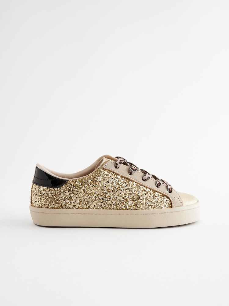 Gold Glitter Lace Up Lowtop Trainers - Image 2 of 6