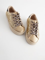 Gold Glitter Lace Up Lowtop Trainers - Image 3 of 6