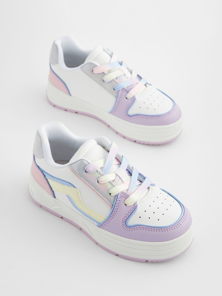 White Rainbow Pastel Chunky Lace Up Skate Trainers - Image 1 of 5