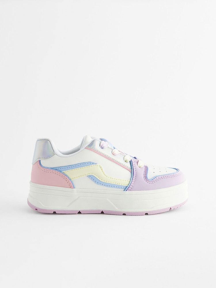 White Rainbow Pastel Chunky Lace Up Skate Trainers - Image 2 of 5