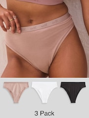 self. Mauve Pink / Black / White High Rise High Leg Cotton Rich Knickers 3 Pack - Image 1 of 9