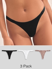 self. Mauve Pink / Black / White Thong Cotton Rich Knickers 3 Pack - Image 1 of 8
