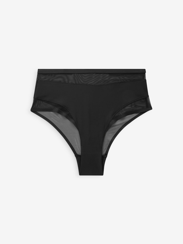 Noir/Blanc/Nu - Mesh Trim Taille haute High Leg Knickers 3 Lot - Image 7 of 10
