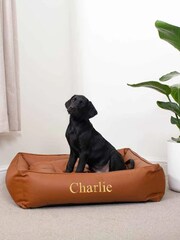 Lords and Labradors Tan Brown Dog Box Bed in Rhino Leather - Image 4 of 6