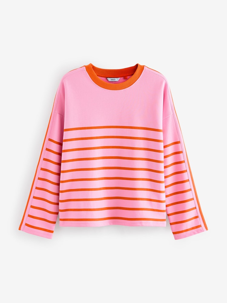 Pink-Orange gestreift - Rundhals-Sweatshirt mit eleganten Streifen - Bild 2 von 6
