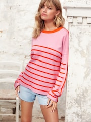 Pink-Orange gestreift - Rundhals-Sweatshirt mit eleganten Streifen - Bild 4 von 6