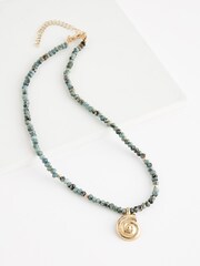 Turquoise Blue Beaded Swirl Drop Necklace - Image 2 of 3