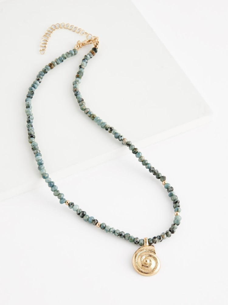 Turquoise Blue Beaded Swirl Drop Necklace - Image 2 of 3 Turquoise Blue Beaded Swirl Drop Necklace - Image 2 of 3