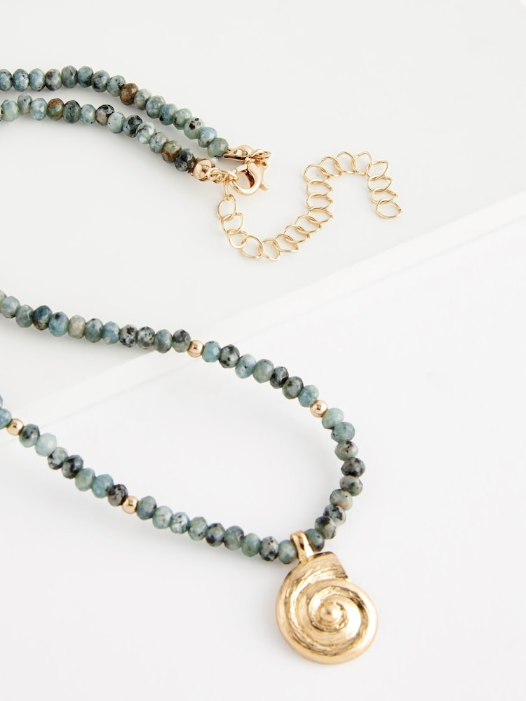 Turquoise Blue Beaded Swirl Drop Necklace - Image 3 of 3 Turquoise Blue Beaded Swirl Drop Necklace - Image 3 of 3