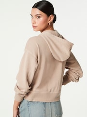 Neutral Raw Hem Detail Washed Zip Through Hoodie - Image 3 of 6