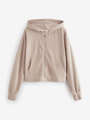 Neutral Raw Hem Detail Washed Zip Through Hoodie - Image 5 of 6