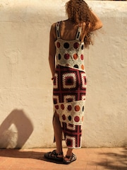 Black/Red Heavyweight Sleeveless Crochet Spliced Midi Dress - Image 3 of 6