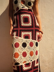 Black/Red Heavyweight Sleeveless Crochet Spliced Midi Dress - Image 4 of 6