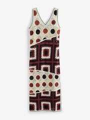 Black/Red Heavyweight Sleeveless Crochet Spliced Midi Dress - Image 5 of 6