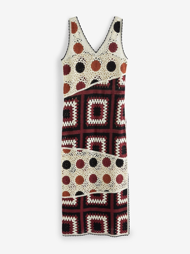 Black/Red Heavyweight Sleeveless Crochet Spliced Midi Dress - Image 5 of 6