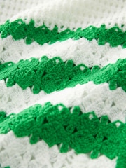 Green/White Button Down Short Sleeve Collared Crochet Shirt - Image 4 of 4
