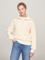 Tommy Hilfiger Cream Half Zip Knit Jumper - Image 1 of 5