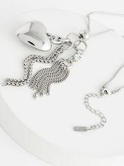 Silver Tone Heart Tassel Long Necklace - Image 4 of 4