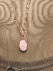 Gold Tone Pink Faux Stone Long Pendant - Image 2 of 4