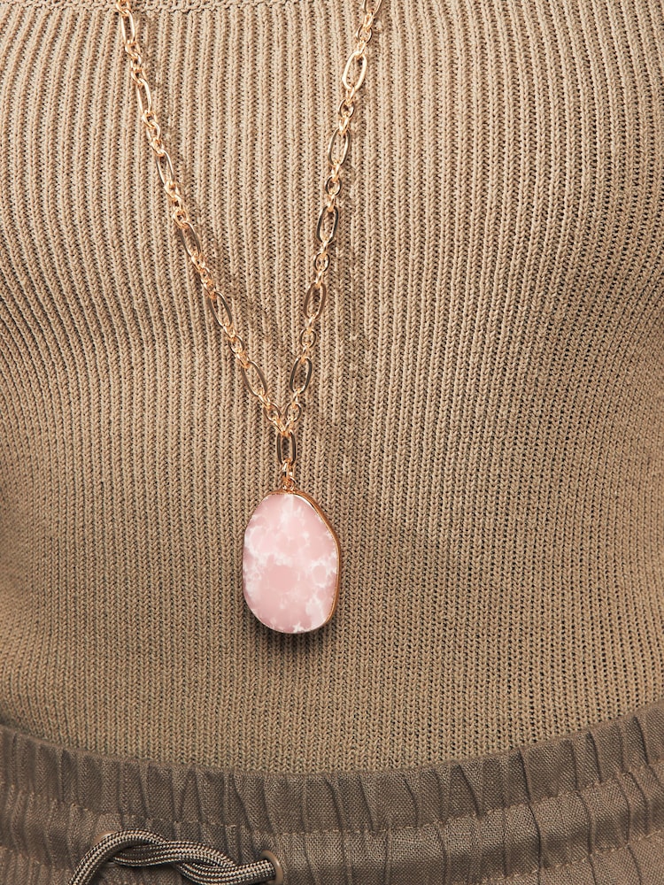 Gold Tone Pink Faux Stone Long Pendant - Image 2 of 4