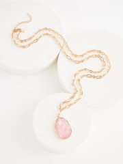 Gold Tone Pink Faux Stone Long Pendant - Image 3 of 4