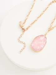 Gold Tone Pink Faux Stone Long Pendant - Image 4 of 4