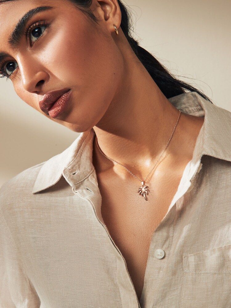 Gold Tone Dainty Palm Tree Necklace - Image 1 of 4