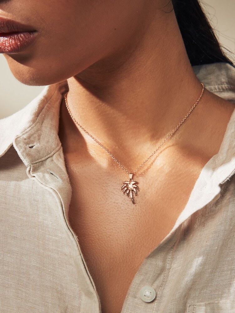 Gold Tone Dainty Palm Tree Necklace - Image 2 of 4