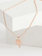 Gold Tone Dainty Palm Tree Necklace - Image 3 of 4