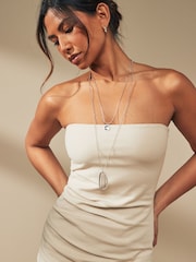 Silver Tone Stone 2 Layer Long Necklace - Image 1 of 4