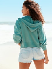 Зеленый - Raw Hem Detail Washed Zip Through худи - Изображение 2 из 6