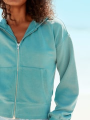 Зеленый - Raw Hem Detail Washed Zip Through худи - Изображение 3 из 6
