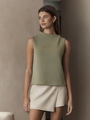Khaki Green Premium Sleeveless Slash Neck Top - Image 2 of 6