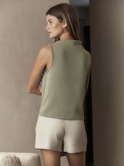 Khaki Green Premium Sleeveless Slash Neck Top - Image 3 of 6