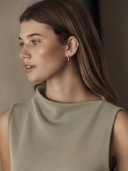 Khaki Green Premium Sleeveless Slash Neck Top - Image 4 of 6
