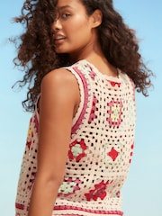 Multi Relaxed Fit Sleeveless Square Knitted Crochet Vest Tank Top - Image 2 of 6