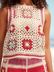 Multi Relaxed Fit Sleeveless Square Knitted Crochet Vest Tank Top - Image 3 of 6