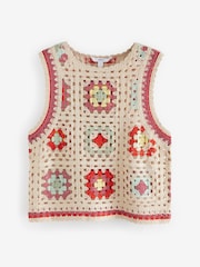 Multi Relaxed Fit Sleeveless Square Knitted Crochet Vest Tank Top - Image 5 of 6
