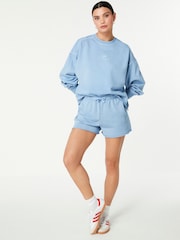 Blue Graphic Raw Edge Washed 100% Cotton Jersey Shorts - Image 2 of 6