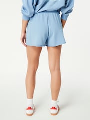 Blue Graphic Raw Edge Washed 100% Cotton Jersey Shorts - Image 3 of 6