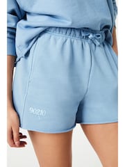 Blue Graphic Raw Edge Washed 100% Cotton Jersey Shorts - Image 4 of 6