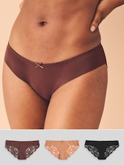 Black / Caramel Nude & Chocolate Nude Brazilian No VPL Lace Back Briefs 3 Pack - Image 1 of 13
